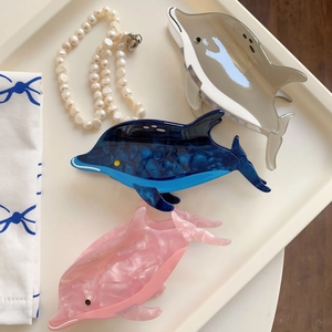 Pinces à cheveux baleine en acétate élégantes, textures marbrées bleues et roses