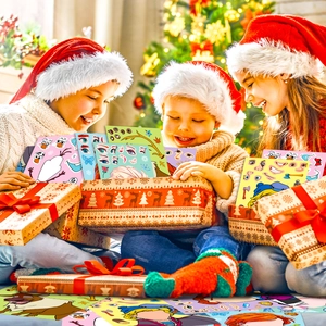 Detailed Christmas DIY stickers with cartoon princess faces for kids' holiday crafting