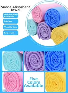 Absorbent synthetic chamois pet towels in five vibrant colors for grooming and drying