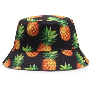 Cappello da pescatore nero con stampa di ananas gialli per protezione solare estiva unisex