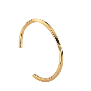 Polished gold stainless steel C-shaped twisted cuff bracelet for men and women