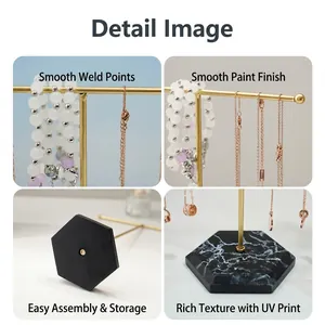 Nordic T-shaped jewelry stand with marble pattern base for necklaces and bracelets