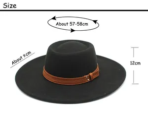 Size chart showing 57-58cm head circumference and 9cm brim for the wool fedora hat