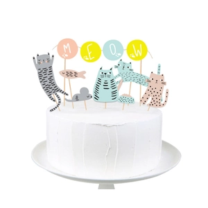 Decorazioni Torta Compleanno Animali Cartone Animato Gatto Cane Tema Bandierine Banner Cupcake Decor per Festa