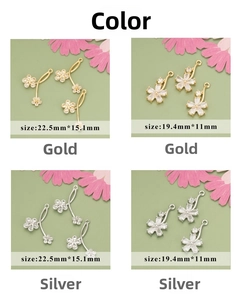 Detailed view of 18k gold plated flower pendants with zircon stones for jewelry making
