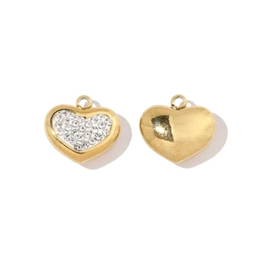Französischer hohler Herzanhänger in Gold mit Kristalleinlage für DIY-Schmuck