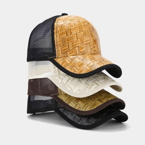 Straw textured trucker hats with breathable mesh in four colors for outdoor summer sun protection