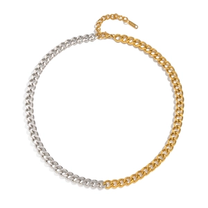 Two-tone mixed gold and silver chunky Cuban chain necklace in polished stainless steel