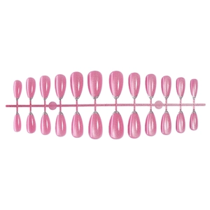 Pink velvet cat-eye press-on nails with silver glitter French tips, 24-piece almond set