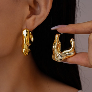Liquid Metal Geometric Earrings With Stainless Steel Earring Post Irregular Lava Texture High End Jewelry For Women