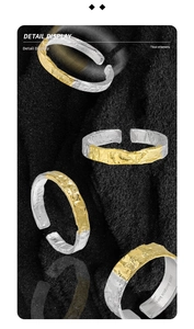 Detail showing S925 sterling silver stamp and dual-tone hammered texture on open rings