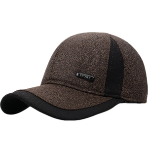 Winter thick wool baseball cap for men with ear protection in brown and black