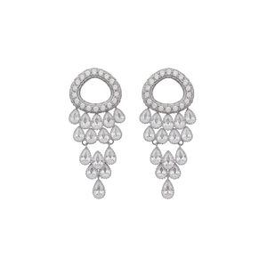 Sparkling silver stud earrings with zirconia circles and dangling waterdrop tassels