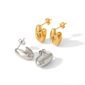 Minimalist 18K gold and silver chunky C-shape stainless steel stud earrings set