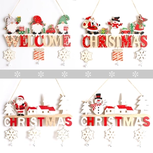 Wooden Christmas tree hanging ornaments set featuring Santa, Reindeer and Gnomes