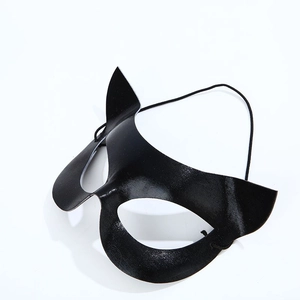Black cat fox mask for Halloween party made of textured faux leather with elastic strap