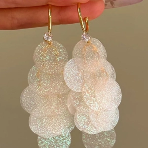 Sparkly sequin tassel C-shape earrings with cubic zirconia and gold finish hooks