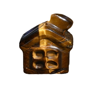 Tiger eye stone house carving ornament with natural crystal polished finish