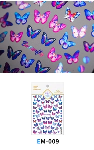 Macro detail of EM-009 gradient butterfly nail art stickers with metallic texture