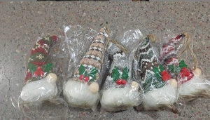Set of 5 Christmas gnomes ornaments with knitted hats and berries for festive decor