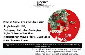 Detail view of 122cm red Christmas tree skirt with Merry Christmas embroidery