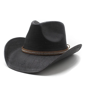 Western Cowboy Straw Hat Braided Wide Brim Rivet Rhinestone Leather Band Summer Sun Beach Men Women