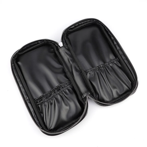 Large PU makeup brush organizer with dual zippers and elastic compartments