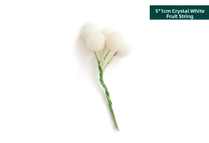 Detailed view of 5x1cm frosted white crystal berry bunch for Christmas DIY decor