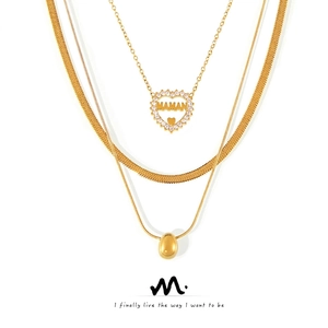 Elegant Heart Pendant Necklace Stainless Steel Zircon Maman Letter Layered Clavicle Chain Jewelry For Women Mother Gift