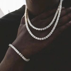 Hip Hop Tennis Chain Necklace Copper With Sparkling Round Zircon Single Row Jewelry Punk Style For Men Women
