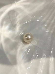 Macro shot of a high-quality single pearl pendant on a transparent invisible necklace cord