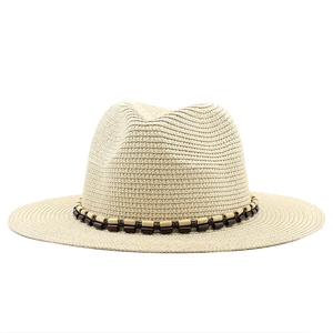Klassischer Panama-Strohhut mit Perlenband für Sonnenschutz und Outdoor-Freizeitstil