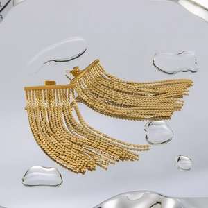 Dramatic oversized 18k gold plated stainless steel tassel earrings with chain fringe