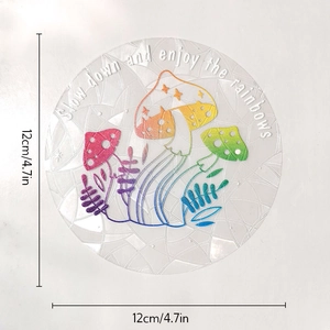Detail of 12cm rainbow suncatcher window decal featuring colorful mushroom design