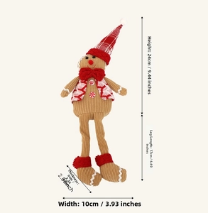Detail view of sitting plush gingerbread man doll with dimensions 24cm total length