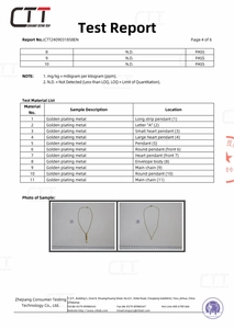 Quality test report for gold plated 316L stainless steel geometric locket necklace