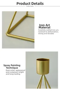 Detail of matte gold iron candle holder with rust-proof paint finish and handmade texture