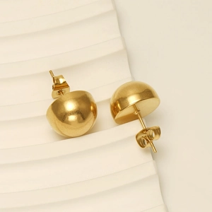 Minimalist gold dome hemisphere stud earrings in polished stainless steel for women