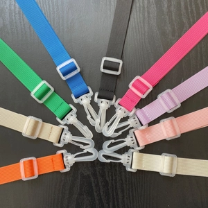 Multiple colors of adjustable nylon straps with plastic hooks for beach bags