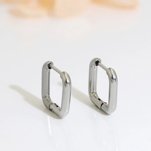 Stainless Steel Geometric Hoop Earrings Polished Minimalist Rectangular Square Round Jewelry For Women Men