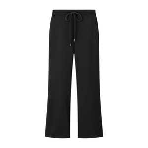 Pantalon large noir minimaliste pour femme avec taille élastique à cordon de serrage