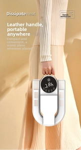 Detail of portable shoe dryer with digital LED display showing timer and 48 degree heat