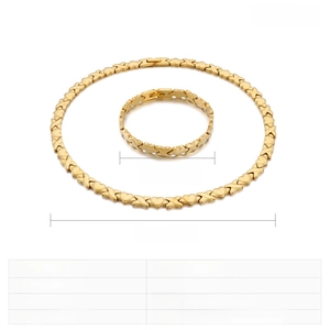 Detailed size chart for gold stainless steel heart and X pattern jewelry set