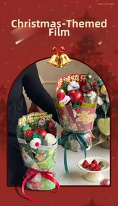 Detailed Christmas bouquet with red apples, white roses, cotton, and pine branches