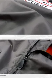 Macro detail of men jacket showing twill fabric, embroidered patch and orange lining