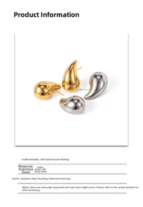 Detailed view of lightweight hollow teardrop earrings in gold and silver finish