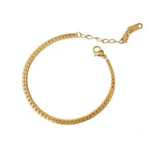 Minimalist 18K gold plated flat snake bone chain bracelet with lobster clasp and extender