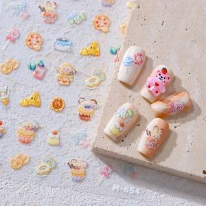3D Embossed Nail Art Stickers Cartoon Dessert Cupcake Donut Animals Self Adhesive Cute Kawaii Manicure Decors