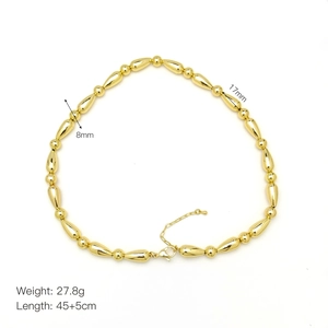 Polished 18k gold plated bamboo bead necklace details with size specs 8mm and 17mm