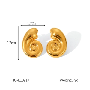 Detailed view of gold spiral earrings with precise dimensions 2.7cm by 1.72cm
